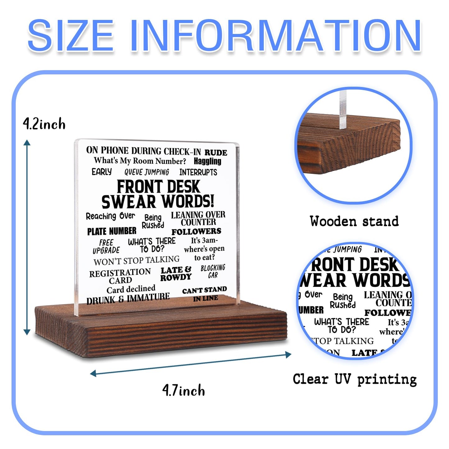 Funny Front Desk Sign for Receptionist Office Decor, Acrylic Desk Plaque with Guest Swear Words, Hilarious Gift for Hospitality Staff, New Job Leaving Retirement Gift Idea SKT250