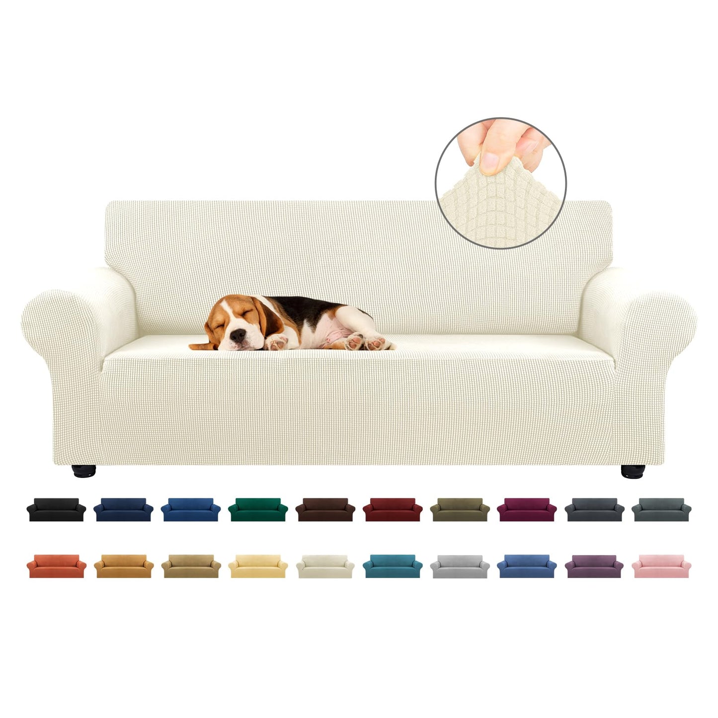 KEKUOU Stretch Sofa Cover Slipcover ，Couch Covers for 3 Cushion Couch Sofa pet Friendly (78"-94") Furniture Protector Sofa with Elastic Bottom for Kids,Dog, Jacquard Small Checked(Large,Beige)