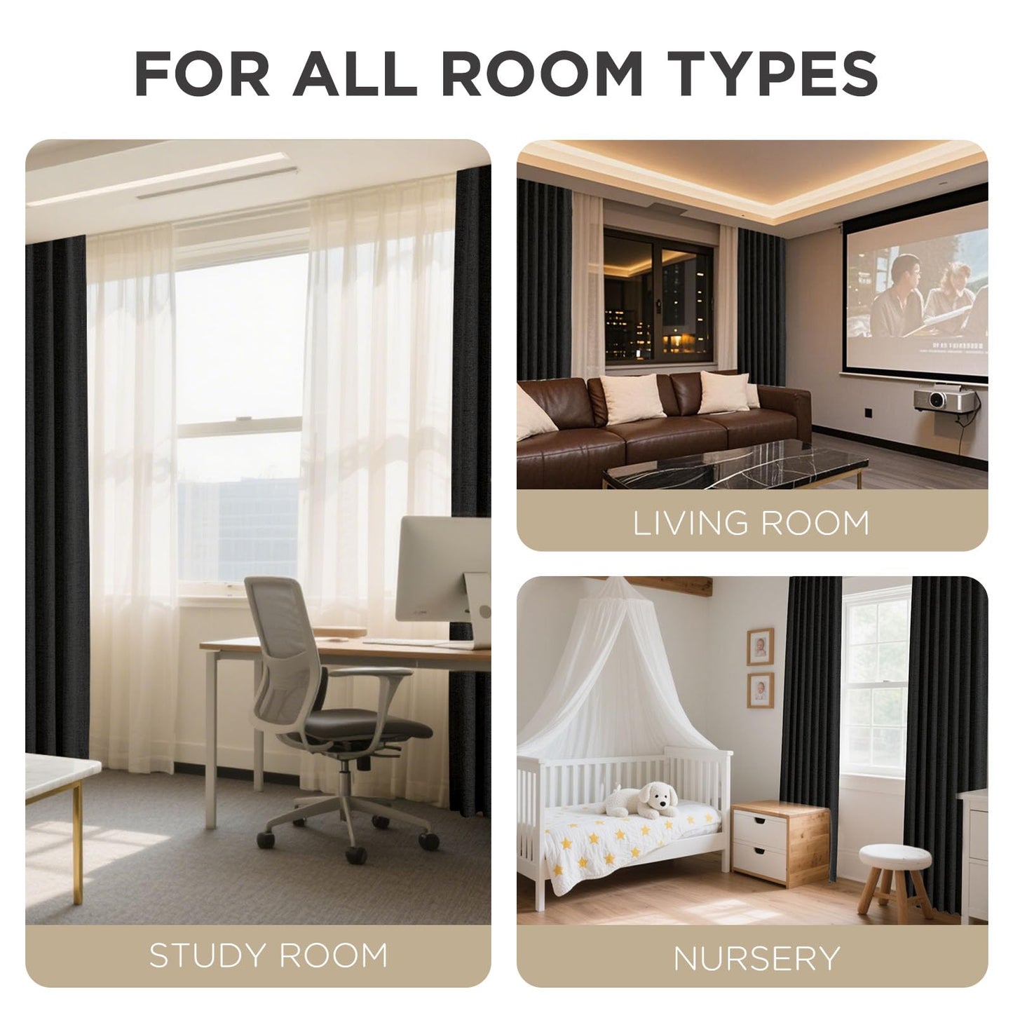 Joydeco Blackout Curtains for Bedroom - 100% Light Blocking 2 Panels Set Black Drapes 66" W x 96" L, Thermal Insulated Room Darkening Curtains, Linen Textured for Living Room, Rod Pocket & Back Tabs