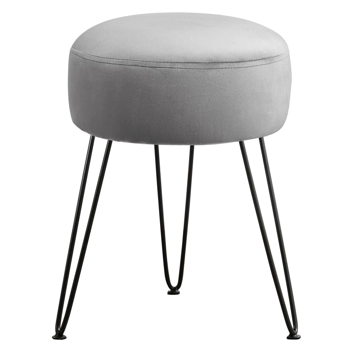 LUE BONA Vanity Stool, Gray Vanity Stools for Makeup Room, Round Ottoman Foot Stool, Velvet Footrest Vanity Chair for Bathroom Vanity, Bedroom, Living Room, Entryway, Offices, 300lbs