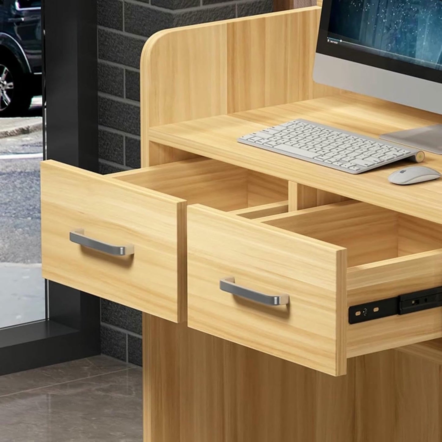 Reception Desk, Small Front Desk, Modern Retail Counter with Two Storage Drawers, Salon Counter Table Reception Counter for Store, Hotel, Supermarket