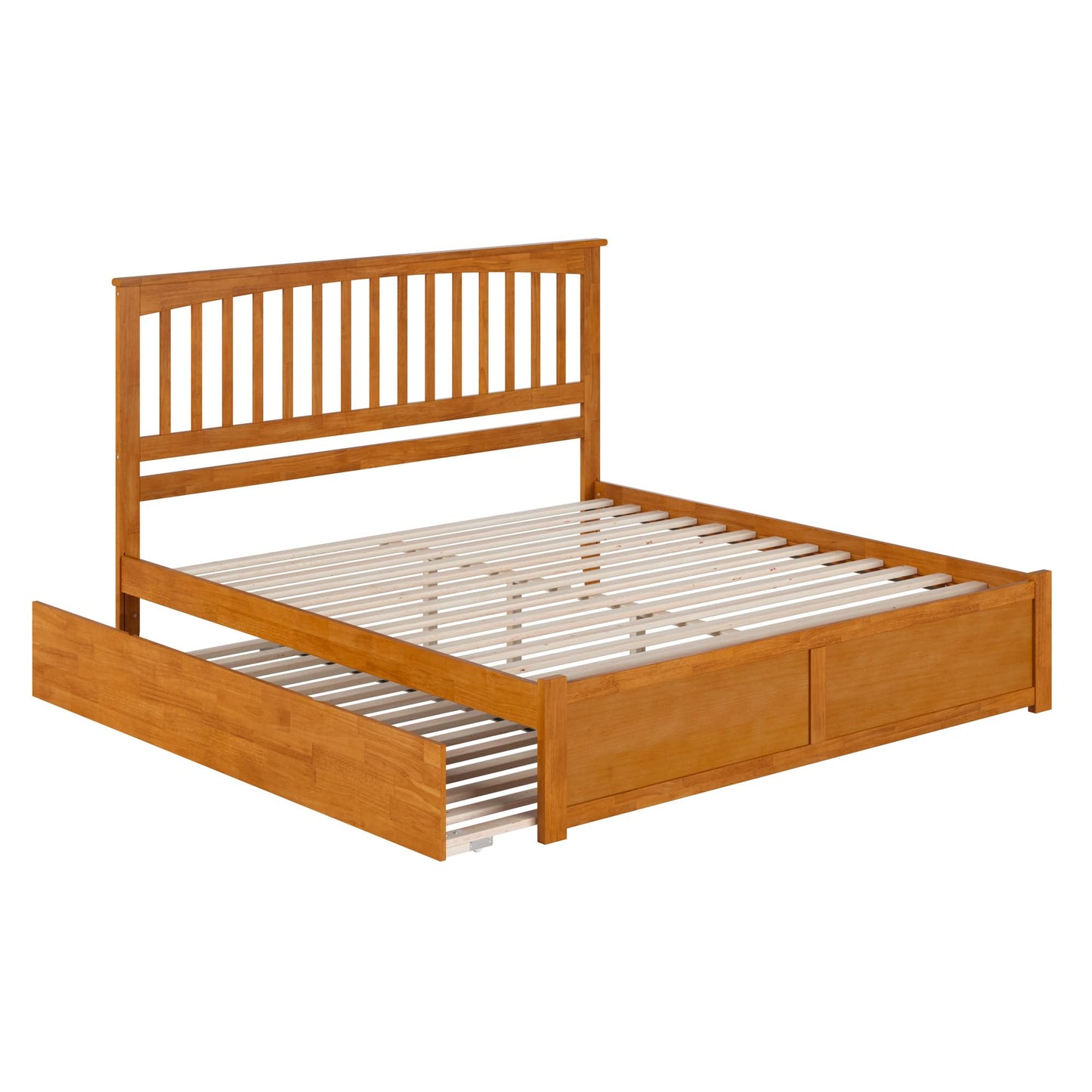 AFI, Mission King Platform Bed with Footboard & Twin XL Trundle, Light Toffee