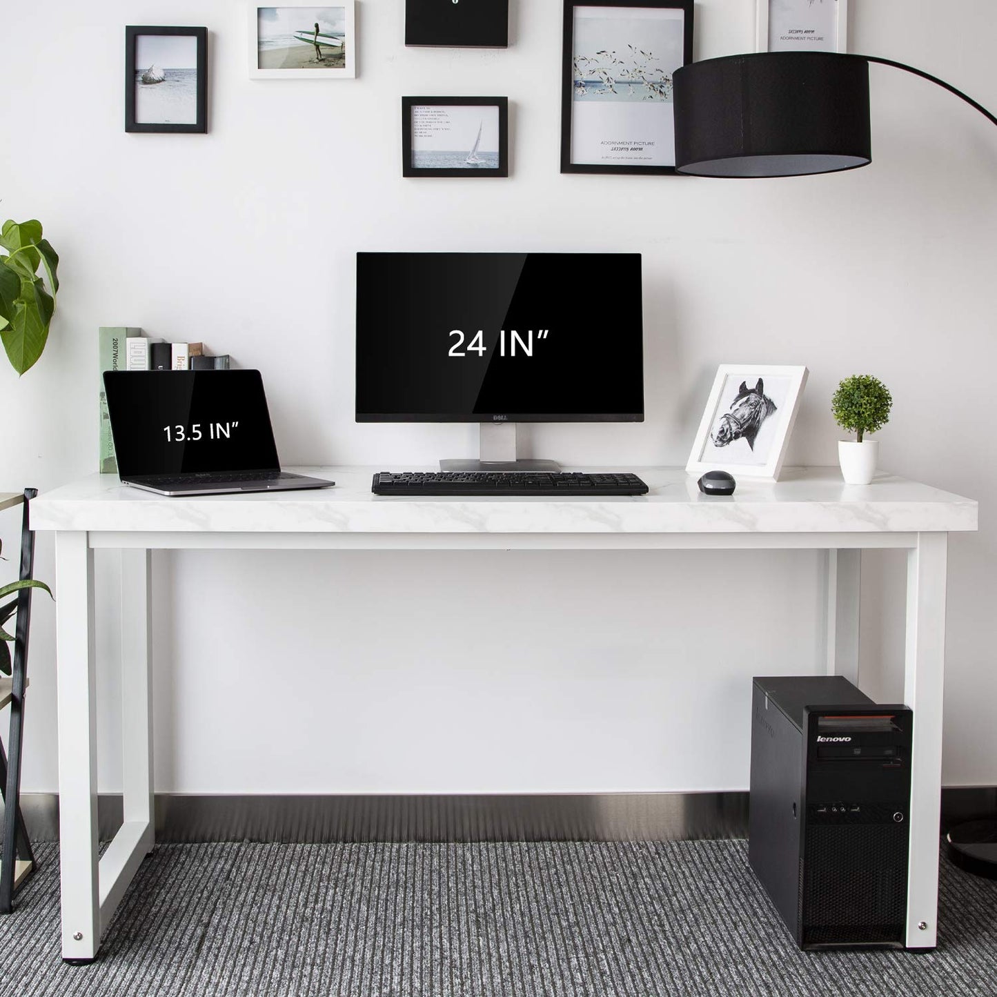TOPSKY 59" Big Large Computer Office Desk 1.88" Thickness Desktop (White Marble Texture)