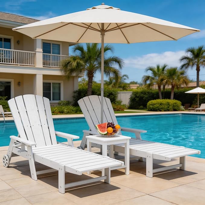 Outdoor Lounge Chair, HDPE 4-Position Adjustable Chaise Lounge Outdoor
