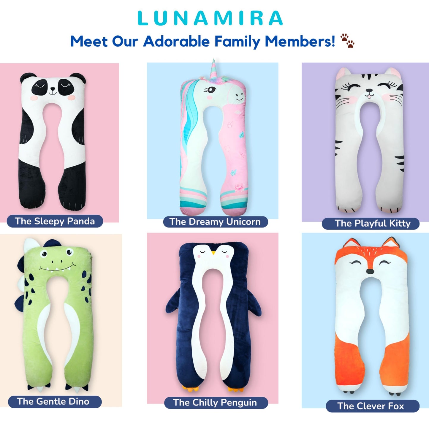 LUNAMIRA Panda Kids Body Pillow - 47" U-Shape Long Plush Soft Animal Pillow for Kids, Sleeping, Reading, ADHD & Special Needs Comfort, Anxiety, Washable Cover, Snuggle Fun Cuddle Gift for Boys & Girls