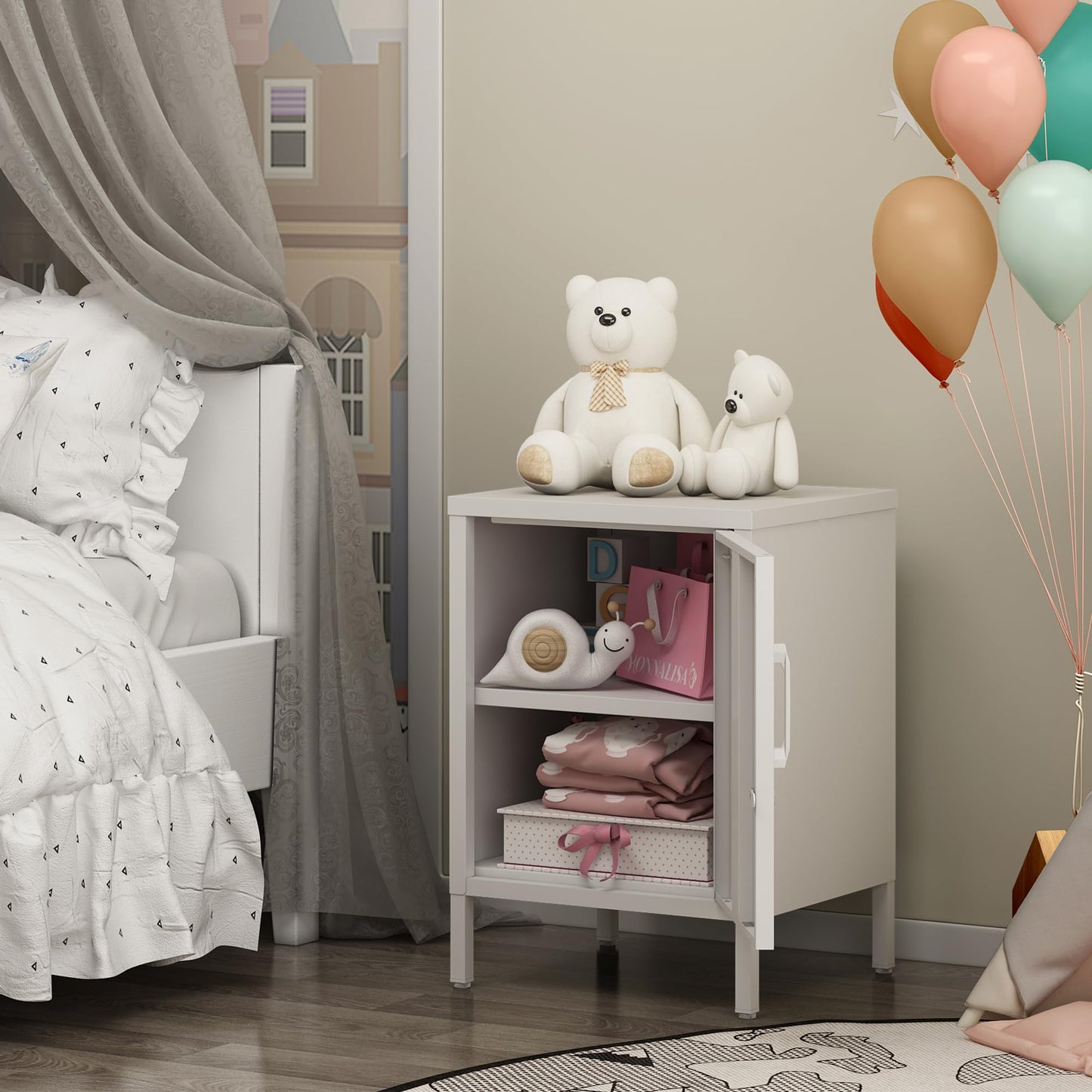 Metal Nightstand Modern End Side Table Steel Bedside Storage Cabinet with Shelf Easy Assembly for Living Room Bedroom （15.8”W x 15”D x 22.5”H ）