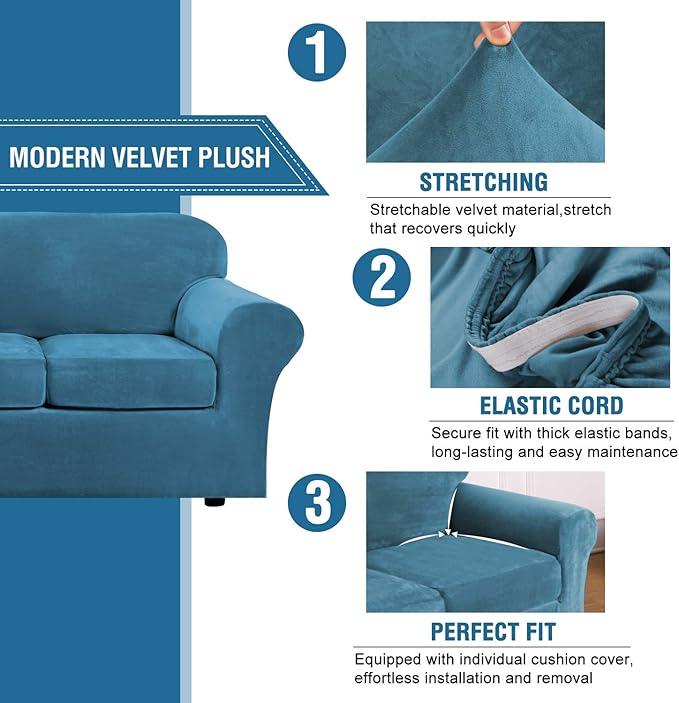 H.VERSAILTEX Rich Velvet Stretch 2 Piece Chair Cover Chair Slipcover Sofa Cover