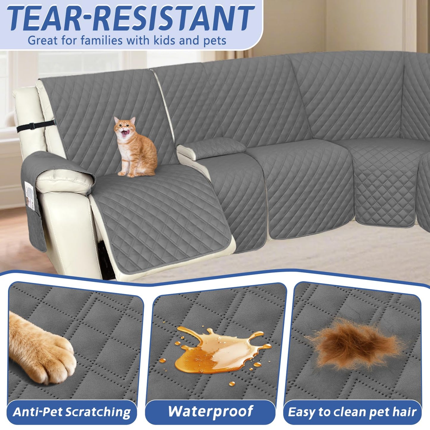 Arfntevss Recliner Sectional Couch Covers 1OO% Waterproof L Shape Sofa Cover for Reclining L Shaped Sectional Slipcover Dog Washable Corner Non Slip Protector (5 Seater with 1 Console, Dark Gray)
