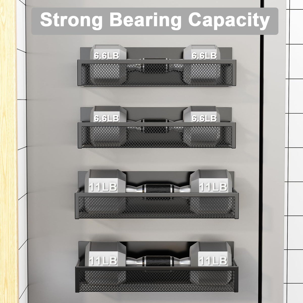 Aufworld Magnetic Spice Rack for Refrigerator, 4 Pack Magnetic Shelf, Fridge Magnet Organizer with Moveable 8 Hooks, Magnetic Fridge Shelf for Kitchen Organization and Storage (4 Pack)