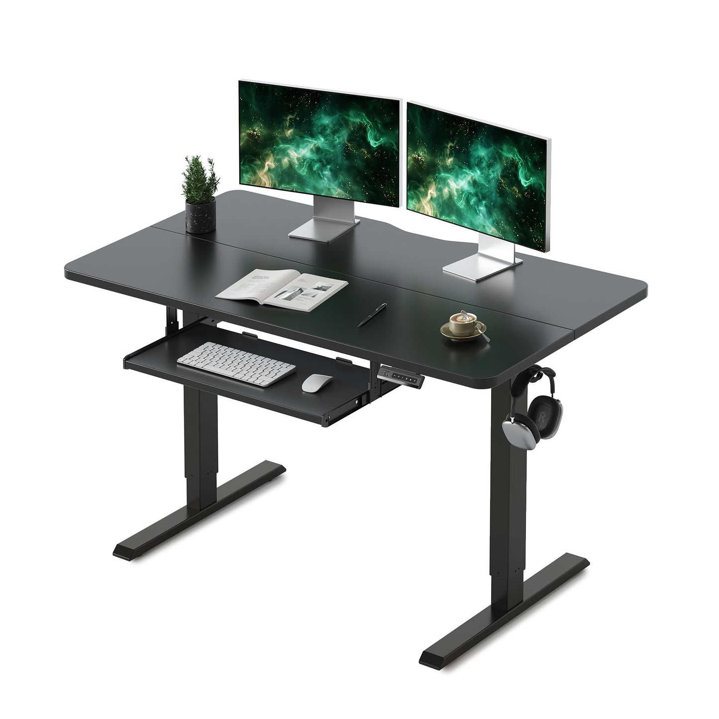 FEZIBO Standing Desk with Keyboard Tray, 48 x 24 Inch Adjustable Height Sit Stand Desk with Memory Presets for Home Office, Ergonomic Computer Workstation, Black