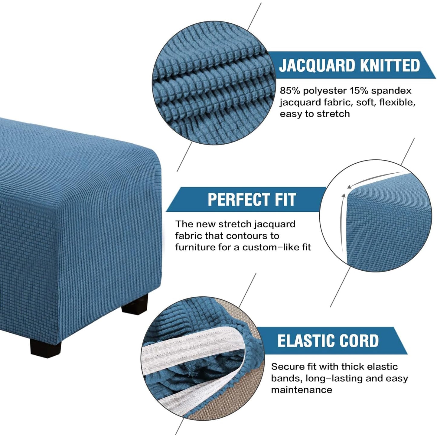 H.VERSAILTEX Ottoman Cover Slipcover Rectangle Fit Length 29'-34' Footrest Sofa Slipcovers Stool Cover Footstool Protector Covers Feature Stretch Soft Jacquard Fabric Removable Washable - Dusty Blue
