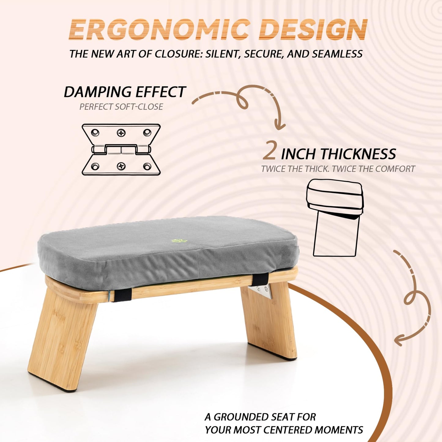 Estleys Meditation Bench, Bamboo Meditation Stool, Folding Kneeling Meditation Bench, Seiza Prayer Bench, Prayer Bench with Meditation Cushion, Kneeling Stool(Grey)