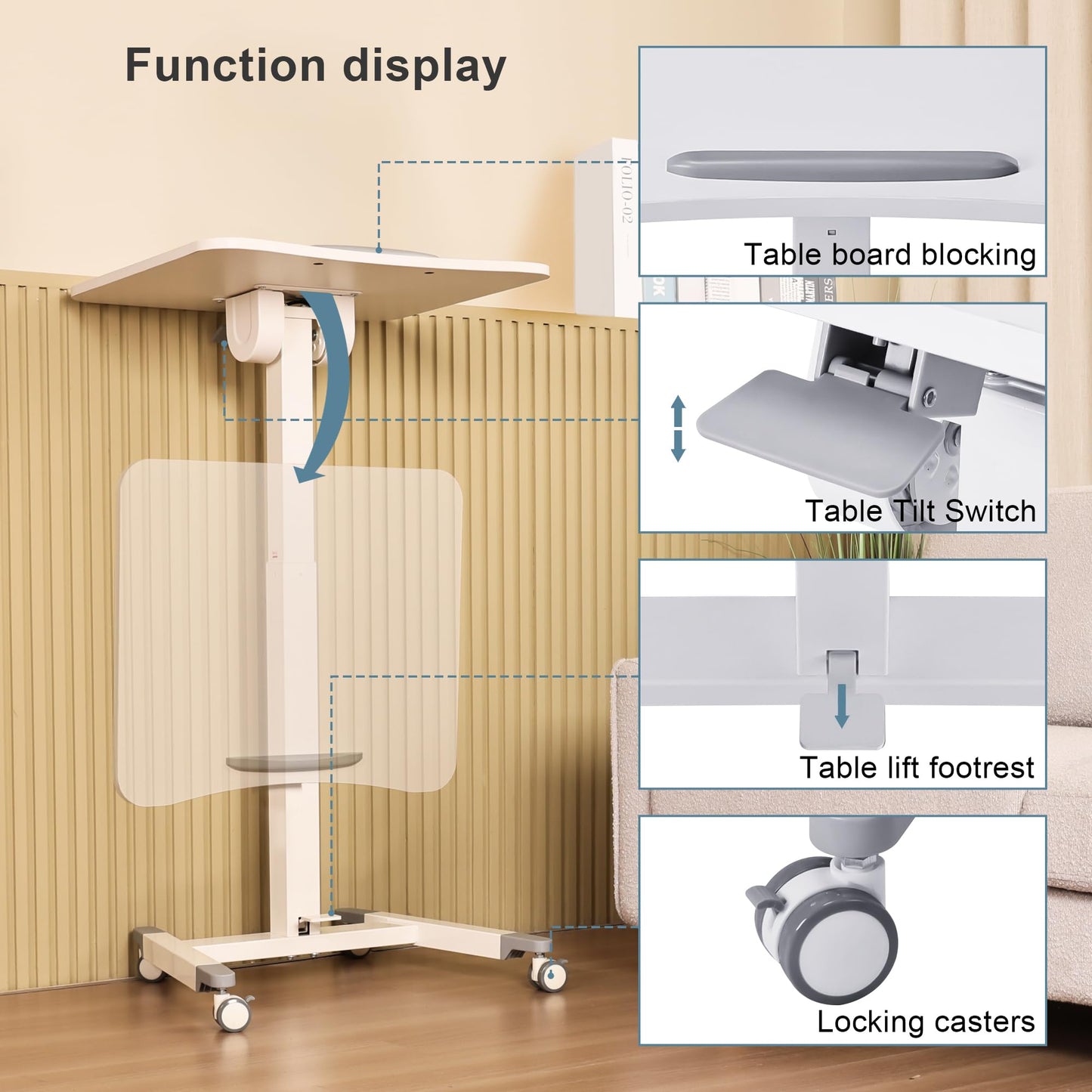 Fromann Mobile Standing Podium Desk Laptop Sit to Stand Height Adjustable Workstation with Wheels,Gas Spring Lift Mechanism Desk (White)
