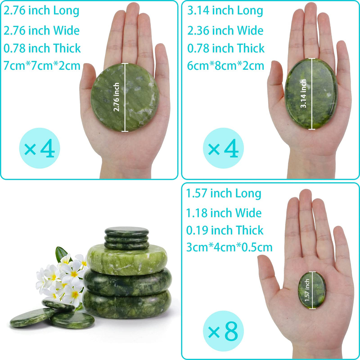 Windfulogo 16Pcs Large Hot Massage Stones Set Natural Green Jade Heated Warmer Stone for Spa Massage 776834