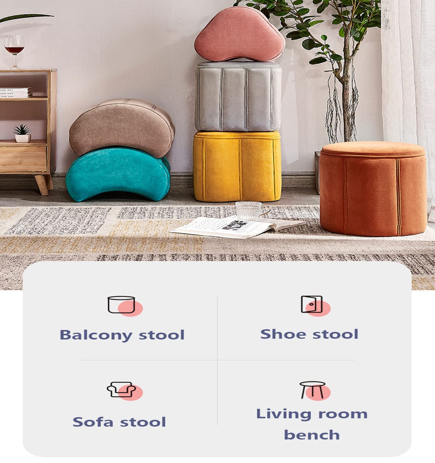 The upholstered foot stool Small Stool Soft Sofa Stool Shoe Stool At The Door Living Room Ottoman Rest Foot Stool Makeup Stool Crescent Shape Side Table Seat(size:34 * 31 * 37CM,Color:yellow)