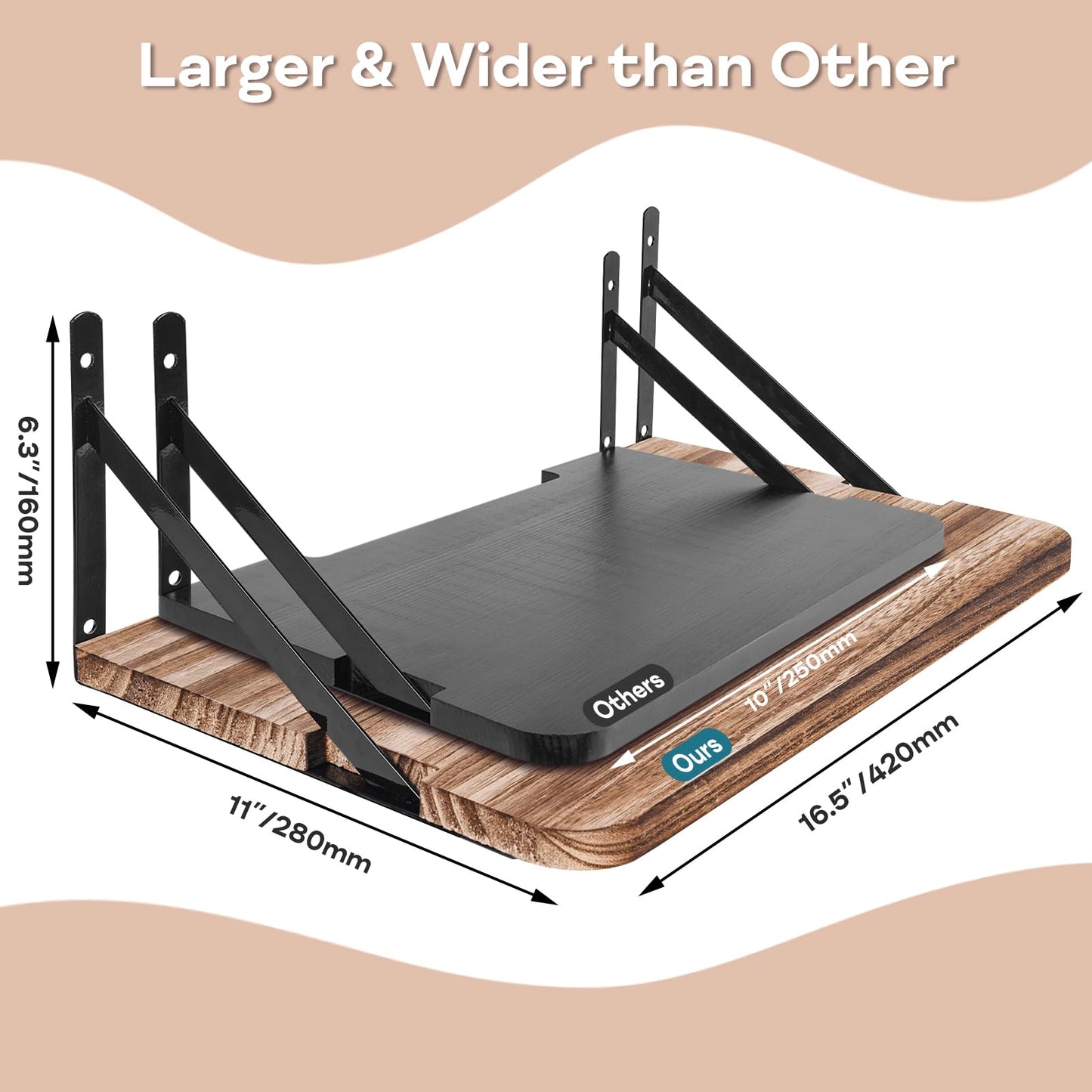 BEARUT Projector Shelf,16.2" x 11"(L*W),Router Wall Mount Floating Shelf,Projector Mount Rack Holder,Modem Cable Box for Xbox Series PS5 PS4 Wood SS1