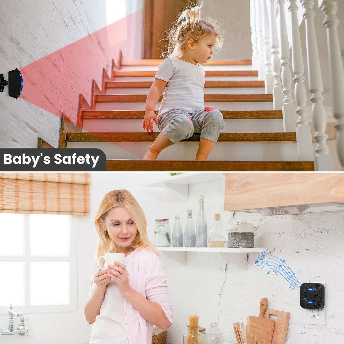 Wireless Motion Sensor LED Light - Motion Detector Alarm Chimes Door Sensor with 500 FT Range Security Alert Monitor System for Home, Business, Store, Office, School