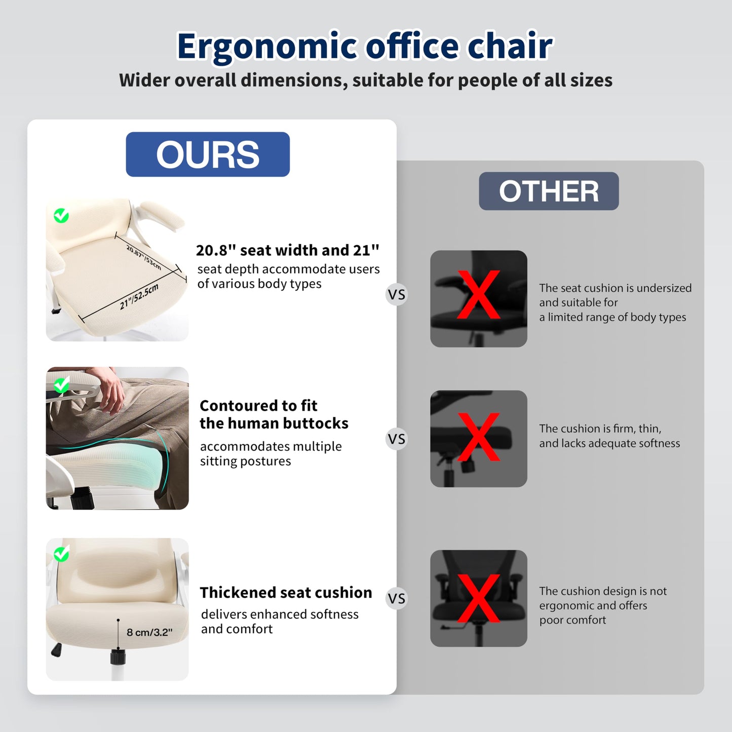 Ergonomic Office Chair, Desk Chair with Adjustable Lumbar Support, Breathable Mesh Comfy Computer Chairs with Flip-up Armrests Executive Task Chair for Adults Home Office (Buff Beige)