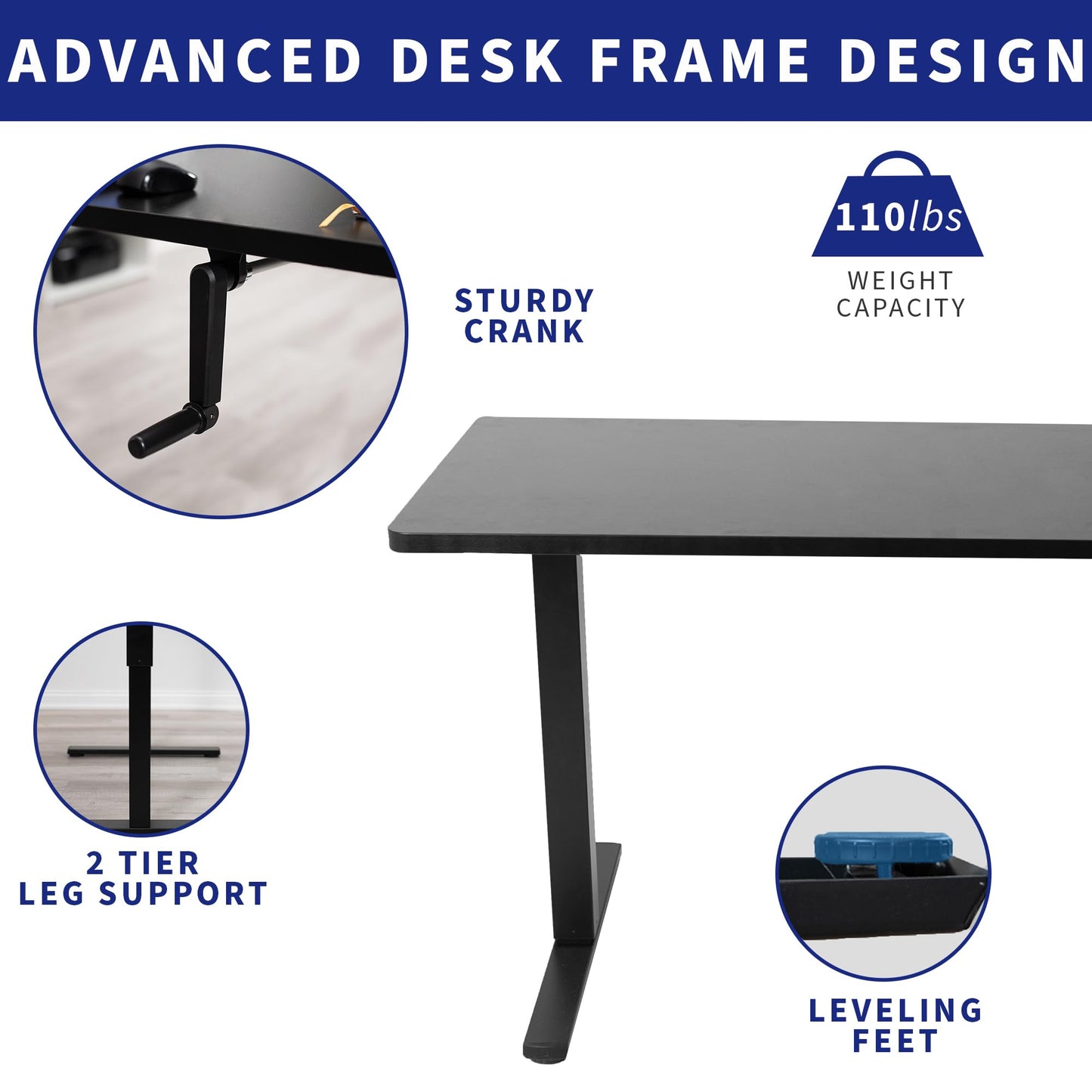 VIVO Manual Height Adjustable 71 x 30 inch Stand Up Desk, White Table Top, Black Frame, Standing Workstation with Foldable Handle, DESK-KIT-MB7W