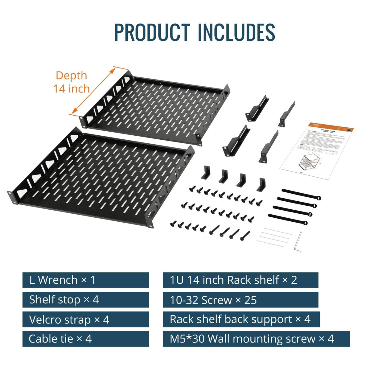Tecmojo 12U Open Frame Network Rack for IT & AV Gear, AV Rack Floor Standing or Wall Mounted,with 2 PCS 1U Rack Shelves & Mounting Hardware,Network Rack for 19" Networking,Audio and Video Device