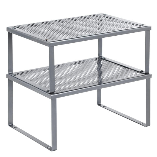 SONGMICS Spice Racks, Set of 2 Metal Cabinet Shelf Organizers, Countertop Organizers, Shelf Risers, Stackable, Expandable, Silver UKCS01SV