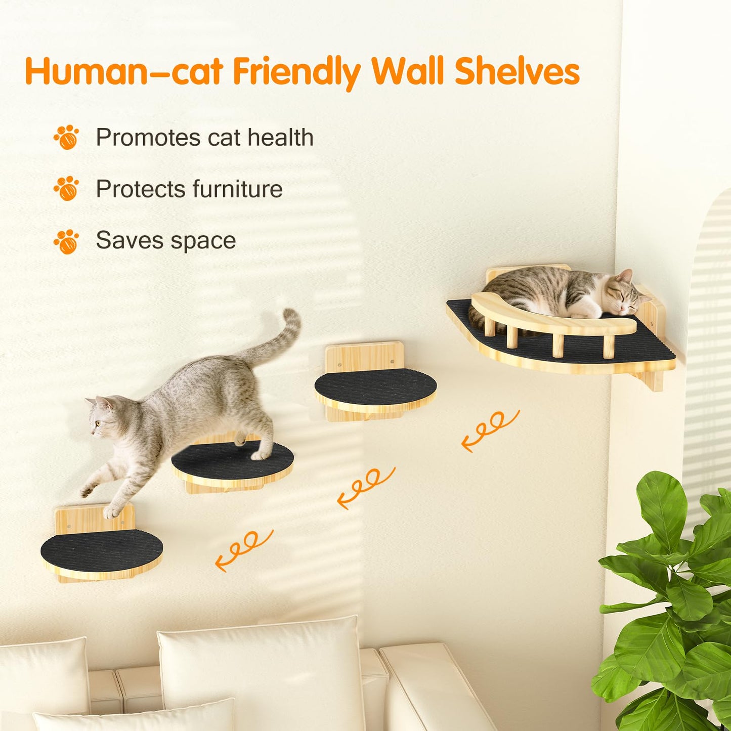 XiaZ Cat Wall Shelves, Corner Cat Shelf with 3 Wide Perch Steps, Kitty Wall Climber Wooden Furniture up to 25lbs, Modern Floating Cats Stairs for Indoor Sleeping, Playing, Climbing