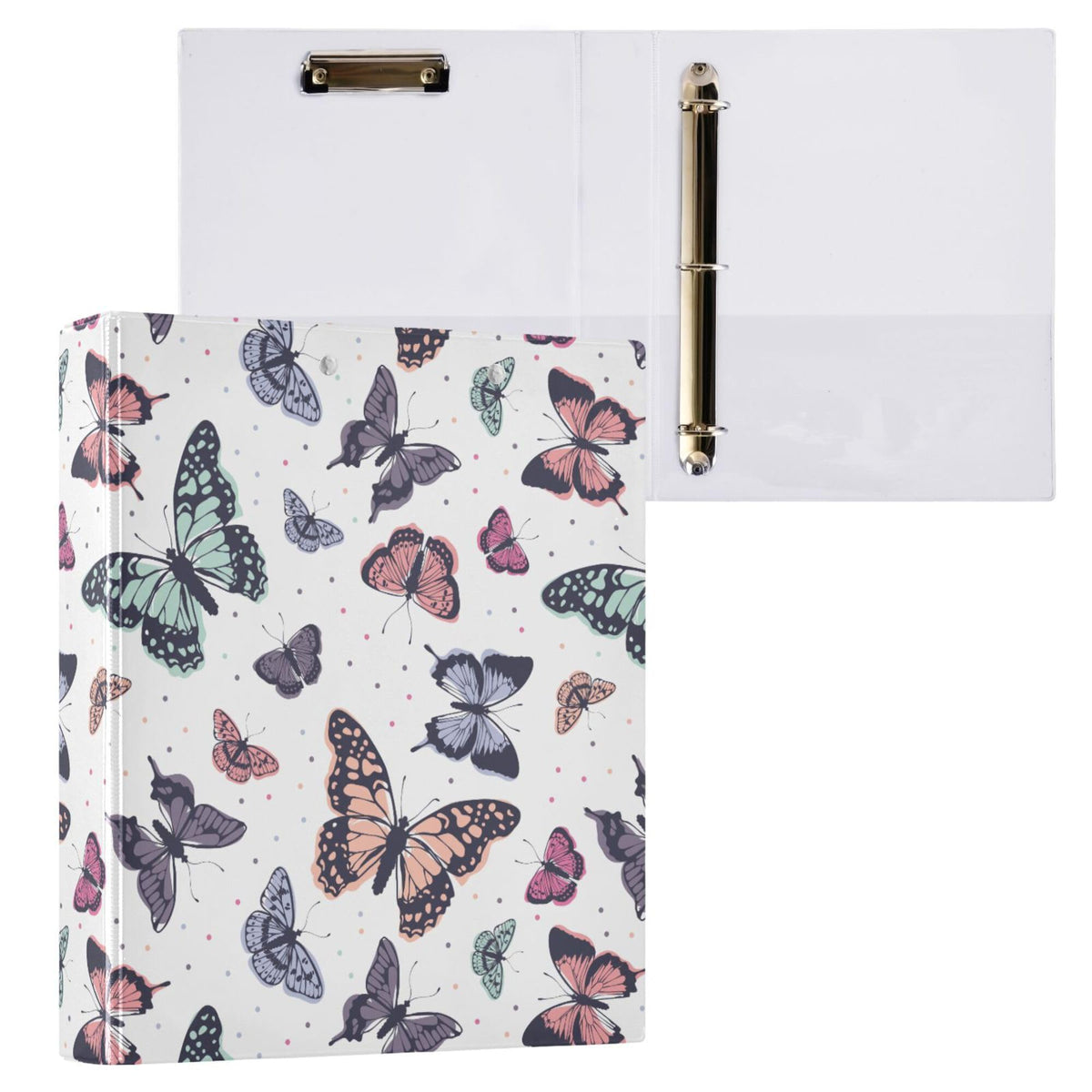 Butterfly Pastel Color Round Ring Binders 1.5 Inch Flora Insect Biology Natural 3 Ring Clipboard Binder for Office School Work Supplies File Folder 200 Sheet Capacity