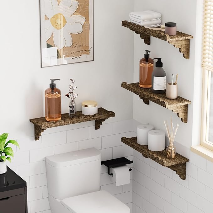 QsQueen Scalloped Wood Wall Shelf – 17 Inch Floating Shelf