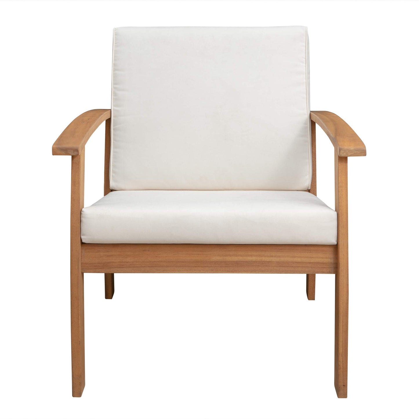 Patio Sense Lio Wooden Lounge Chair, Accent Armchair with Cushions, Natural Wood Finish, Off White Cushions, Solid Durable Acacia Wood