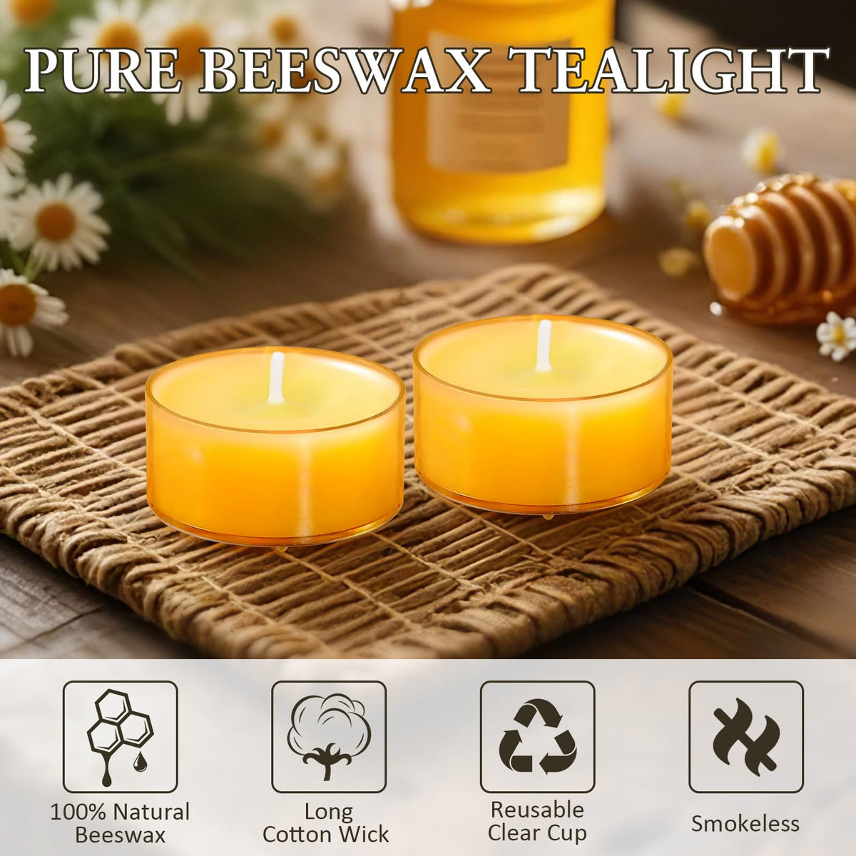 60 Packs Beeswax Tealight Candles, 4-Hour Extended Burn Time Pure Beeswax Candles Bulk, Natural Smokeless Clean Burn Bees Wax Candle for Wedding Party Home Deco Air Purification Fragrance