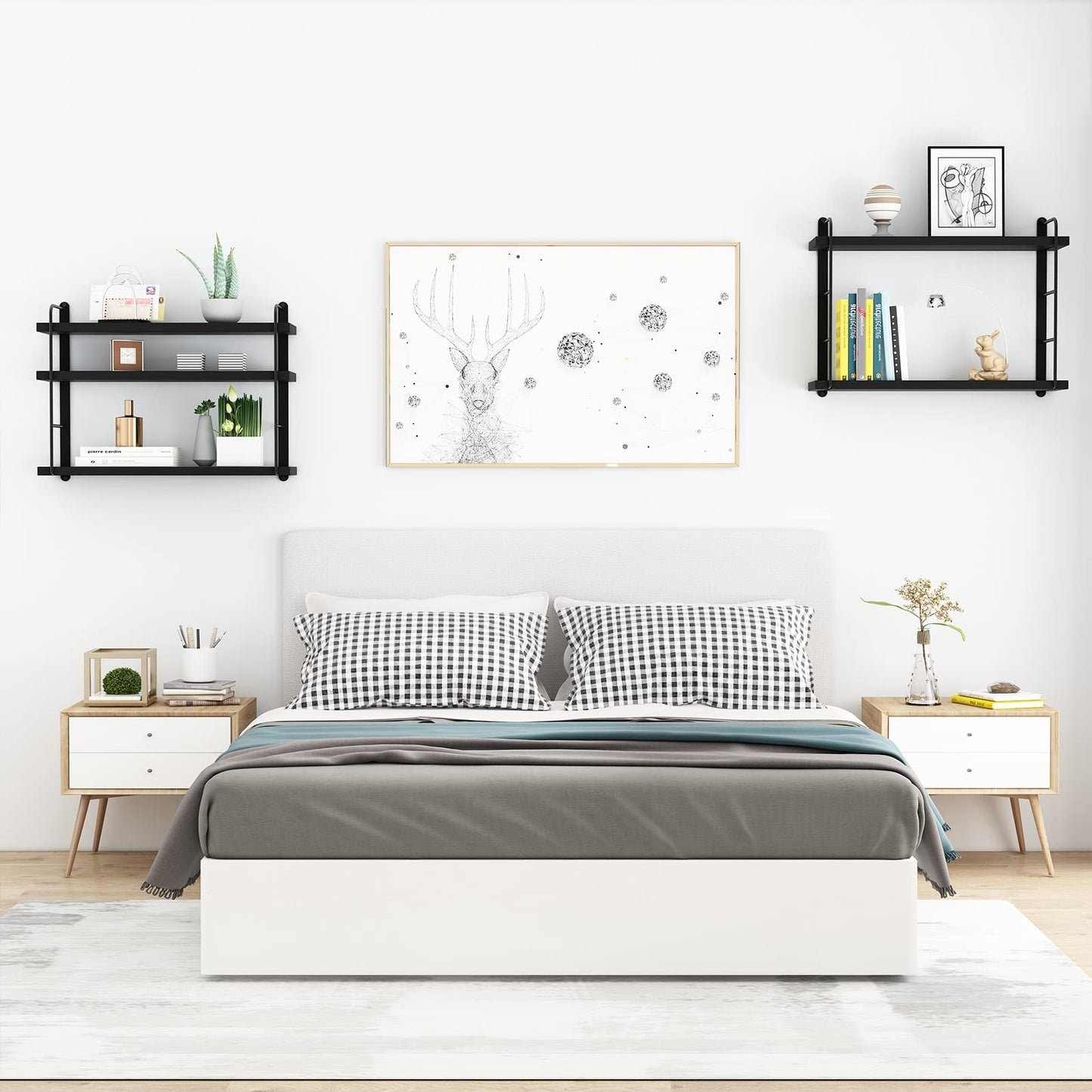 MXCSE Wall Shelves, Wall Mounted Bookshelves, DIY Floating Shelves for Wall, Wood Hanging Book Shelves for Room, Bedroom, Living Room, Easy Installation (Black, 50W x 17H)