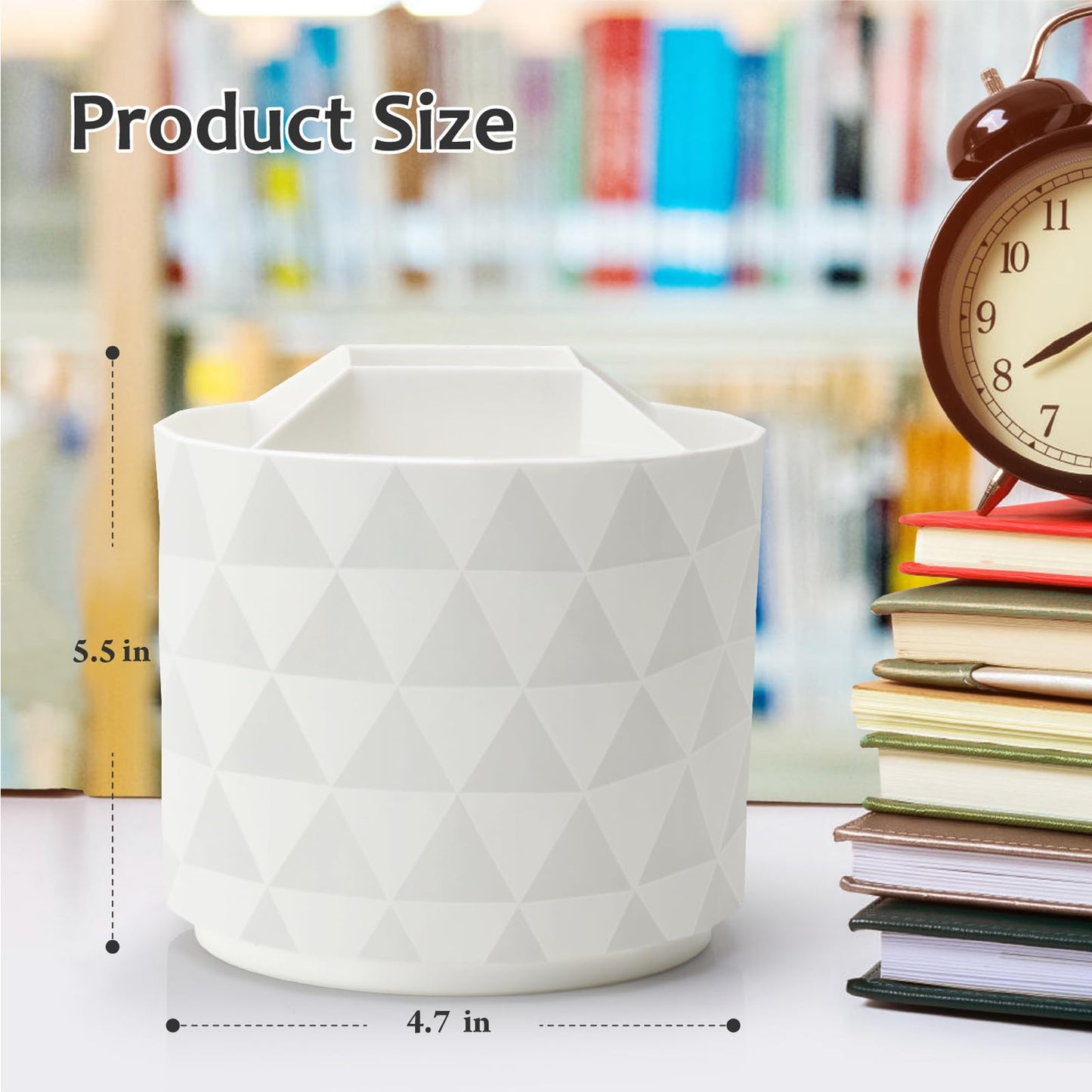 Nuozme Desk Organizer, 360-Degree Rotating Pencil Pen Holders For Desk, Diamond Pattern Pen Organizer With 5 Compartments, Cute Desk Accessories Decor For Office, School,Home,Art Supply (Green)