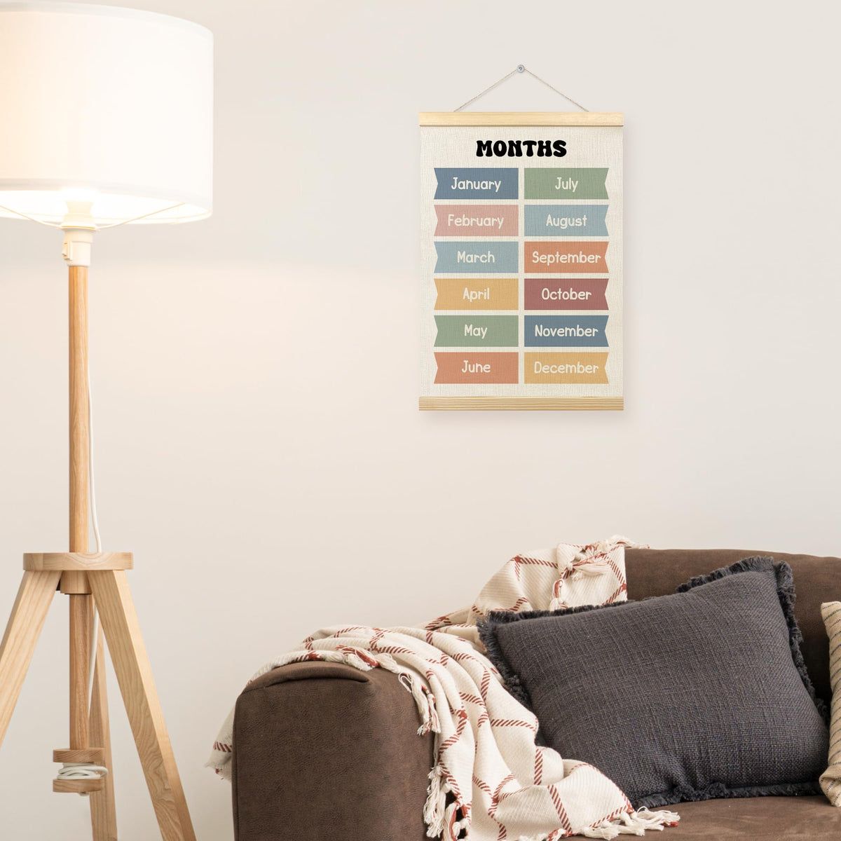 TLESKE Boho Classroom Months of the Year Poster Hanger Frame, Homeschool Hanging Wall Art Decor for Toddler Kids Room Nursery Playroom, Preschool Prek Learning Educational Poster Print Banner, 12x16