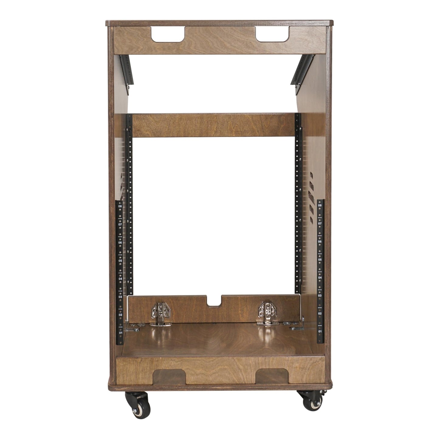 Sound Town DIY Studio Rack with 11U Slant Mixer Top, 10U Front Rack, 2U Bottom Storage, Casters, Rubber Feet, Baltic Plywood, Weathered Brown (SDRK-M11X12B)