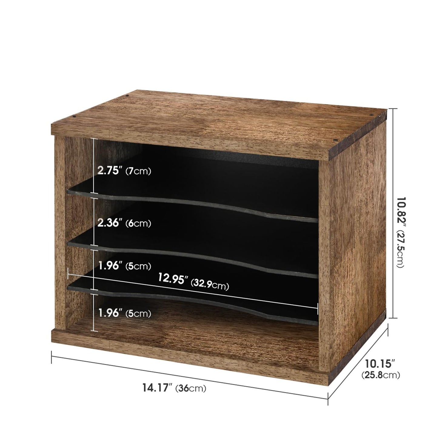J JACKCUBE DESIGN Rustic Wood Desk Organizer 4 Compartment Paper File Holder for Home and Office, Document Storage, File sorter, Mail and Letter Tray- MK560A