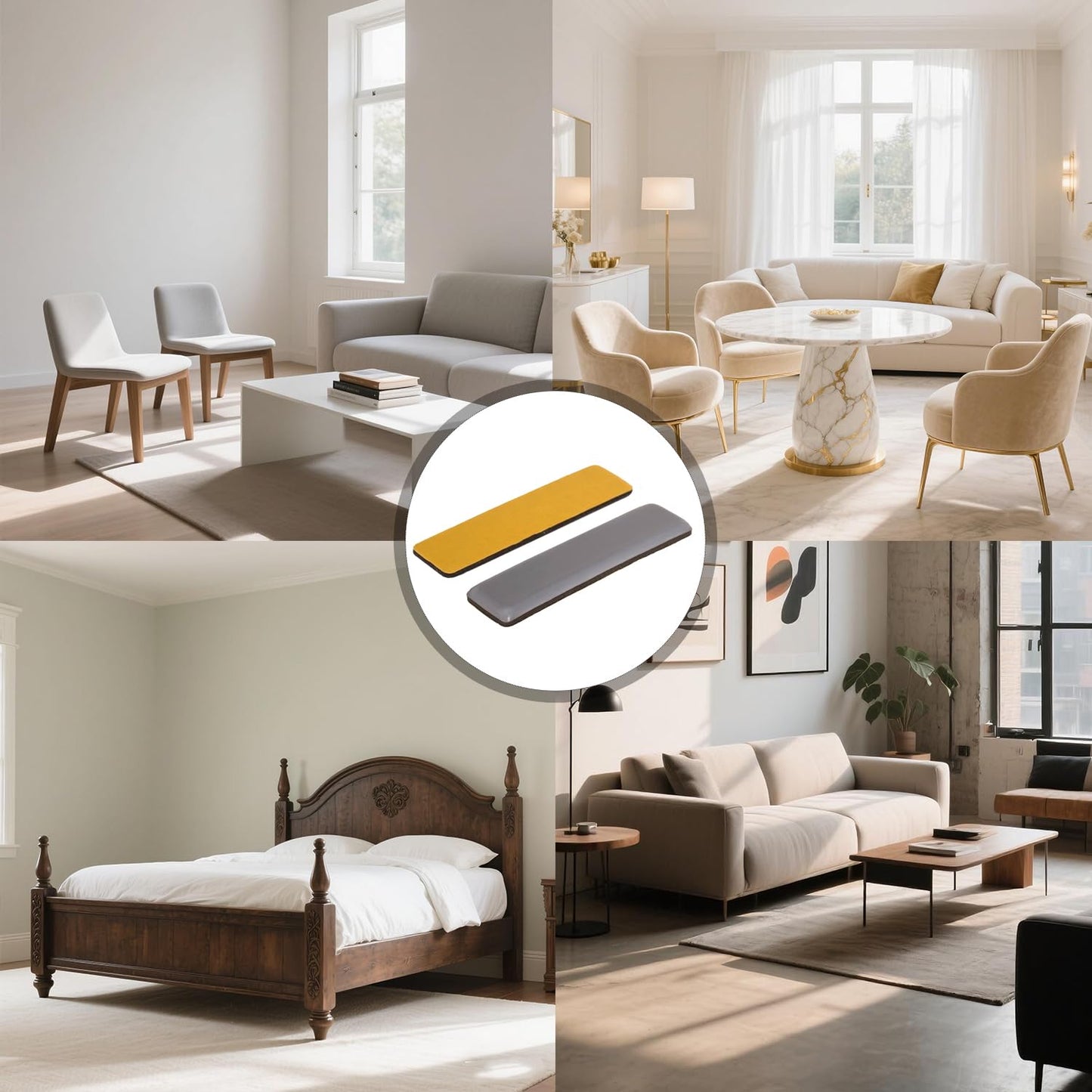 Zinkebol 8 pcs Adhesive PTFE Furniture Sliders - Rectangle Self-Stick Pads for Wood Floors, Tile, Carpet, Scratch-Free Moving, 35 x 25 mm