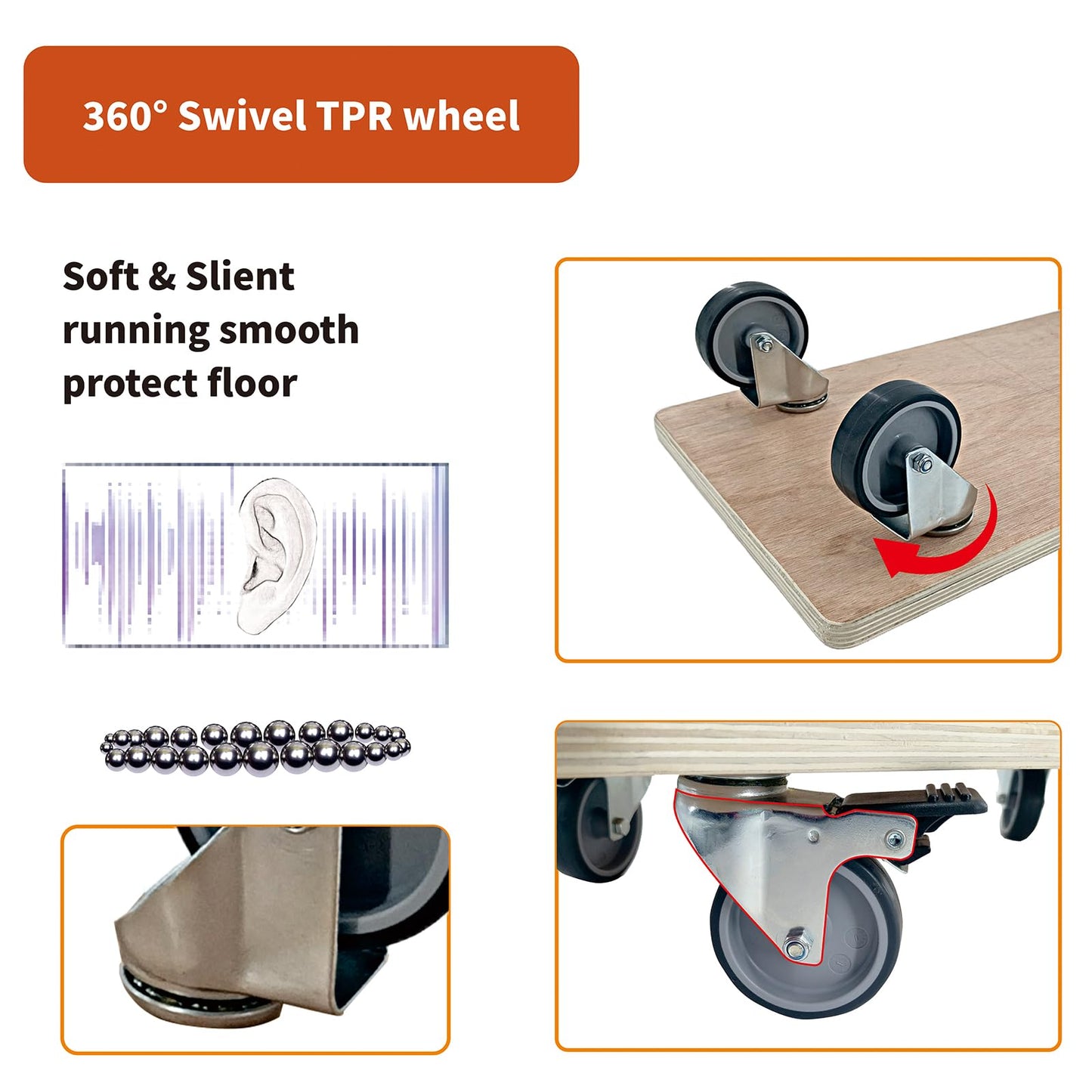 Furniture Mover Dolly Portable Wood Rolling Mover for Heavy Furniture Sofa Cabinet Refrigerator, with 4 360° Rotatable Rubber Universal Wheels, 551 Lbs Capacity, Black (Hardwood Rectangle)