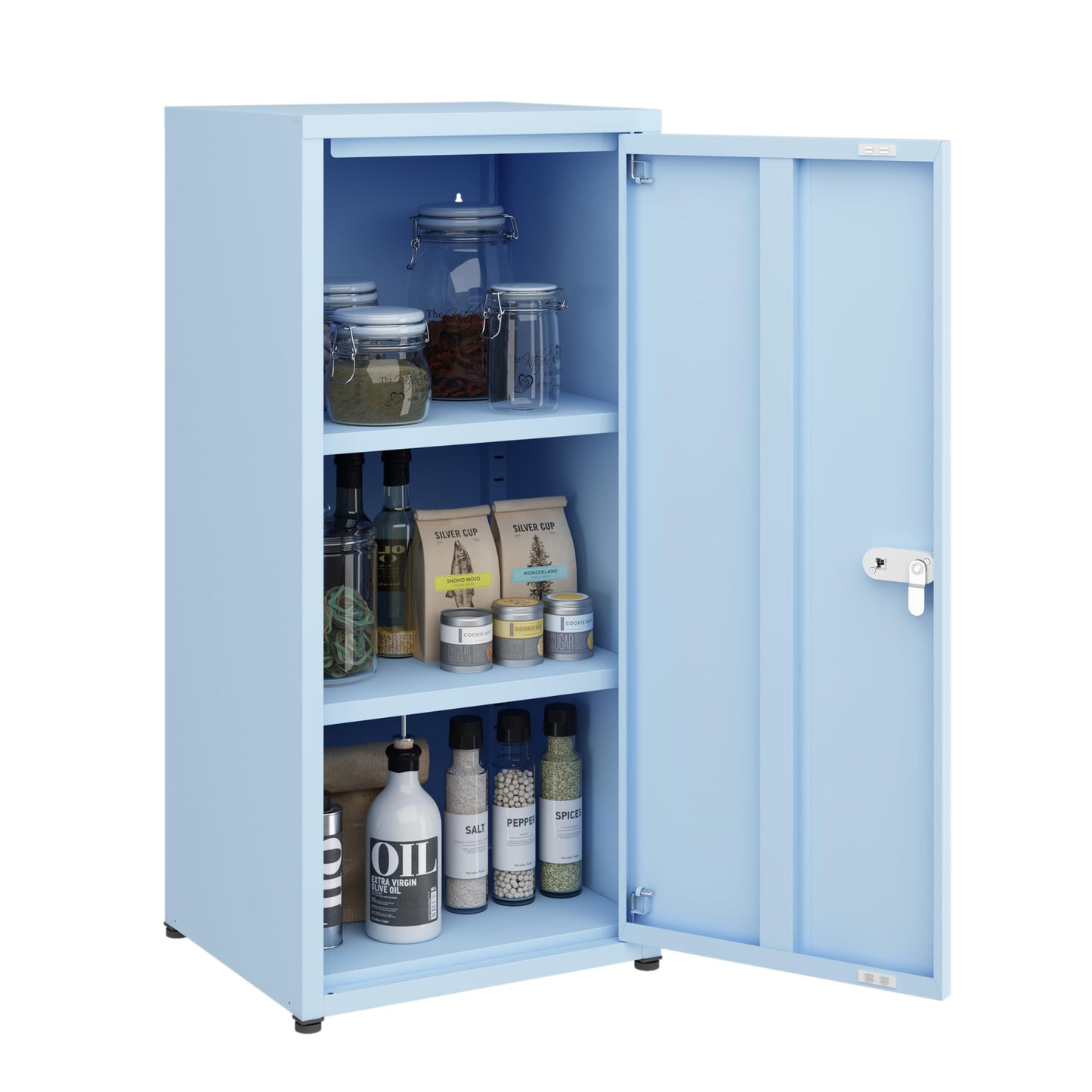 MIOCASA Metal Storage Cabinet with Lock, 3 Adjustable Shelves Single Door Steel Locker for Home, Office & Garage (Blue)