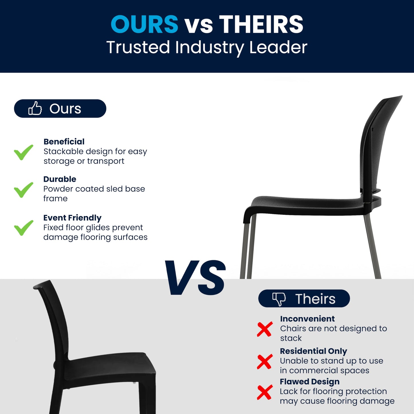 Flash Furniture HERCULES Series 880 lb. Capacity Black Full Back Contoured Stack Chair with Gray Powder Coated Sled Base