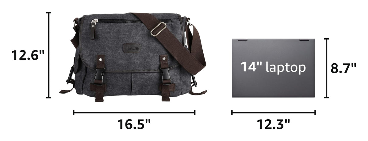 Messenger Bag for Men,Unisex Canvas Shoulder Bag,Classic Vintage Military Messenger Bags for women, satchel Bag,Crossbody Bookbag,Black