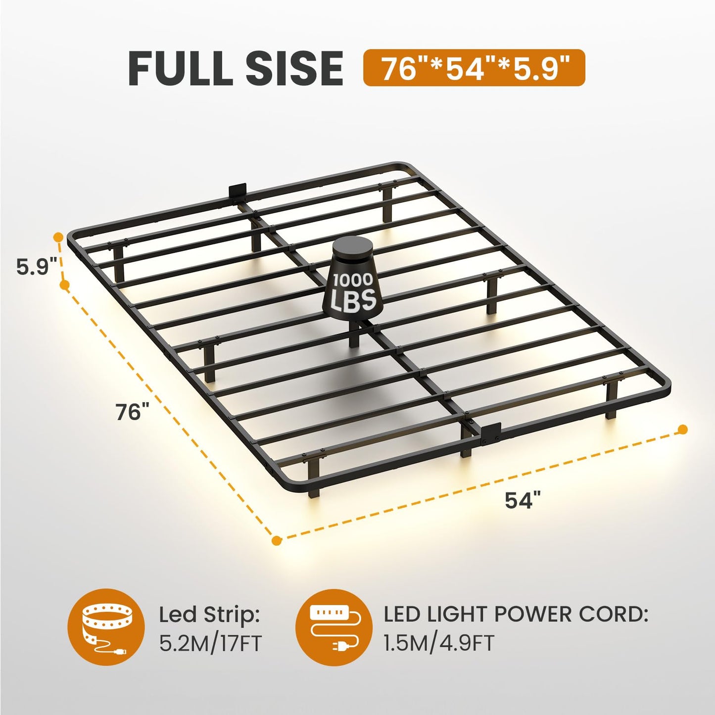 Kaelidra Full Size Floating Bed Frame with Smart LED Lights, Heavy Duty Metal Platform Floating Bed Frame, No Box Spring Needed, Easy Assembly, Noise Free