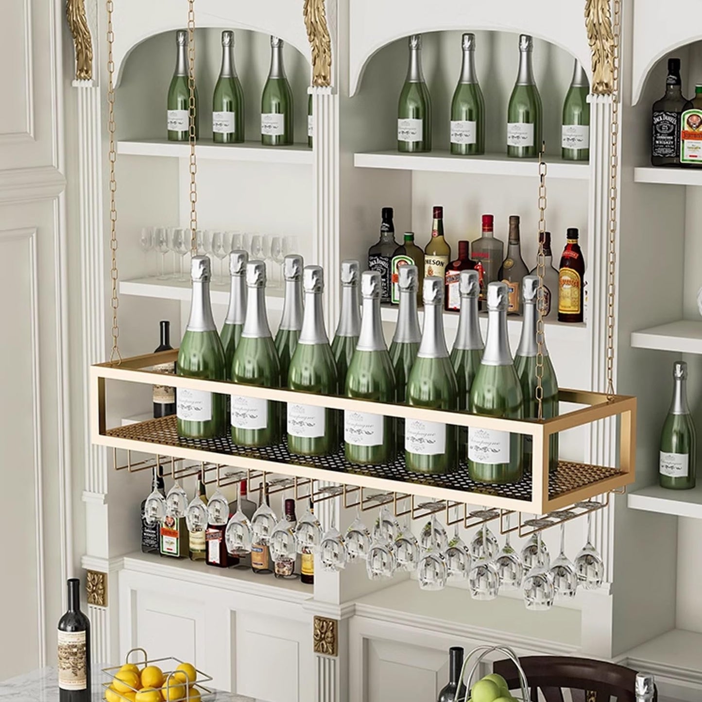 LWJQRSP Vintage Metal Hanging Wine Glass and Bottle Rack Wall Mounted Storage Shelf for Bar Restaurant Cafe Rustic Floating Display Shelves Metal Stand 60x25x20cm