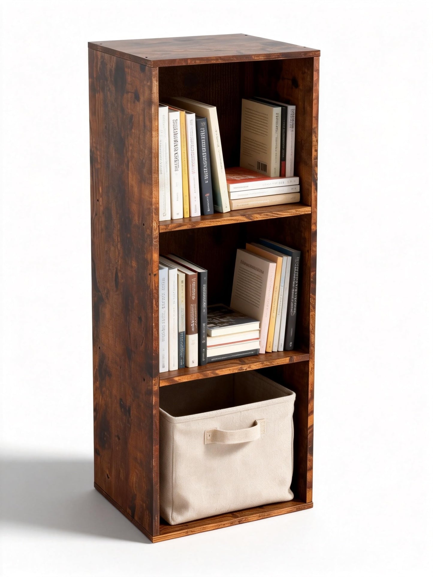 NewBeth Cube Storage Organizer, 3 Cube Retro Bookshelf, Freestanding 3 Tier Open Shelf, Rustic Brown Retro Shelves for Home Office, Bedroom, Living Room, Study