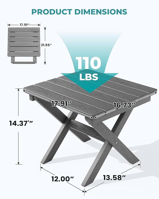 SERWALL Folding Outdoor Side Table Set of 4, Small Adirondack Side Table