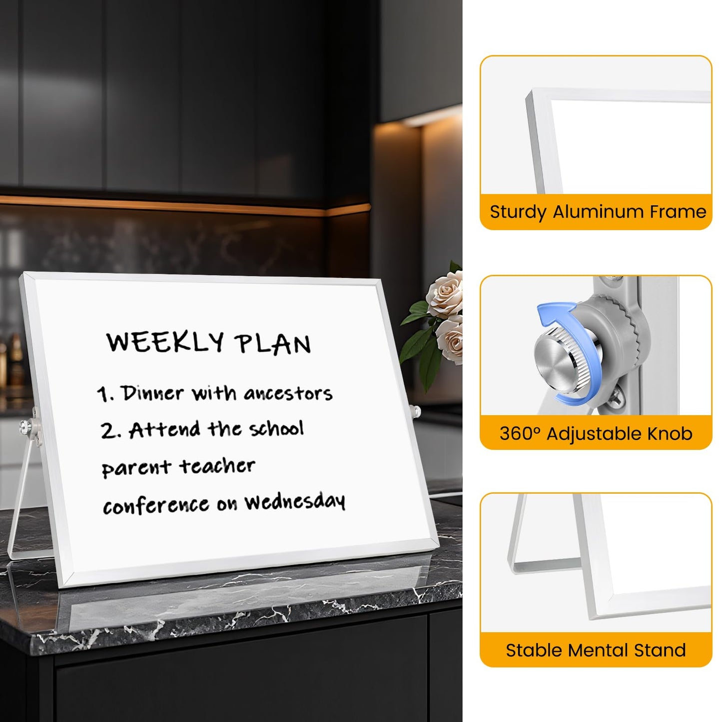 Lumspax White Board with Stand, 24" x 18" Double-Sided Desktop Dry Erase Board, Portable Magnetic Whiteboard Easel for Kids Office Home School