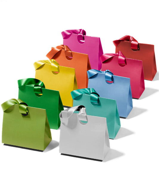 Vitalizart Paper Gift Bags With Ribbon Handles Set of 10 Assorted Colors Bulk Reusable For Gift Wrap Girls Kids Birthday Bridal Shower Party Favors Goodie Bags Candy Christmas 7.87"x3.54"x7.09" Small