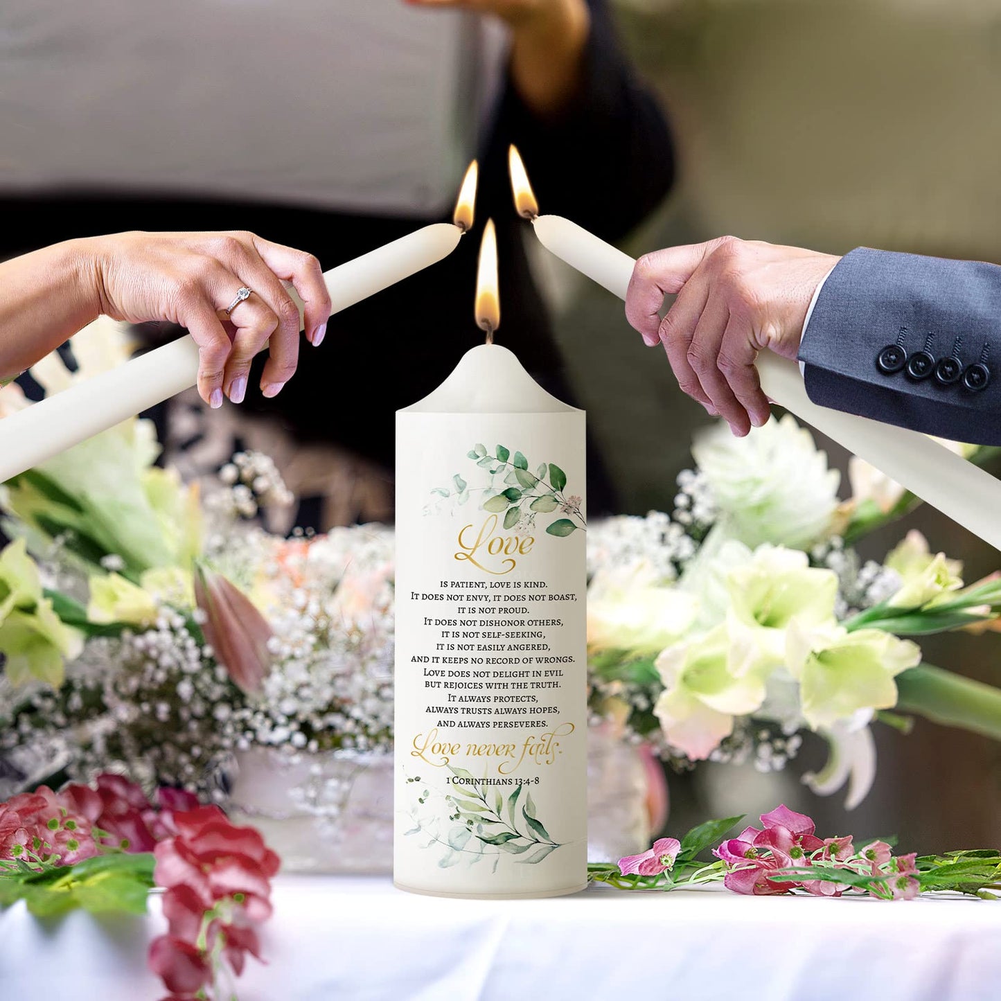 Frienda Unity Candles for Wedding Ceremony Set Wedding Unity Taper Candles Catholic Religious Ceremony Accessories(Leaf Style)
