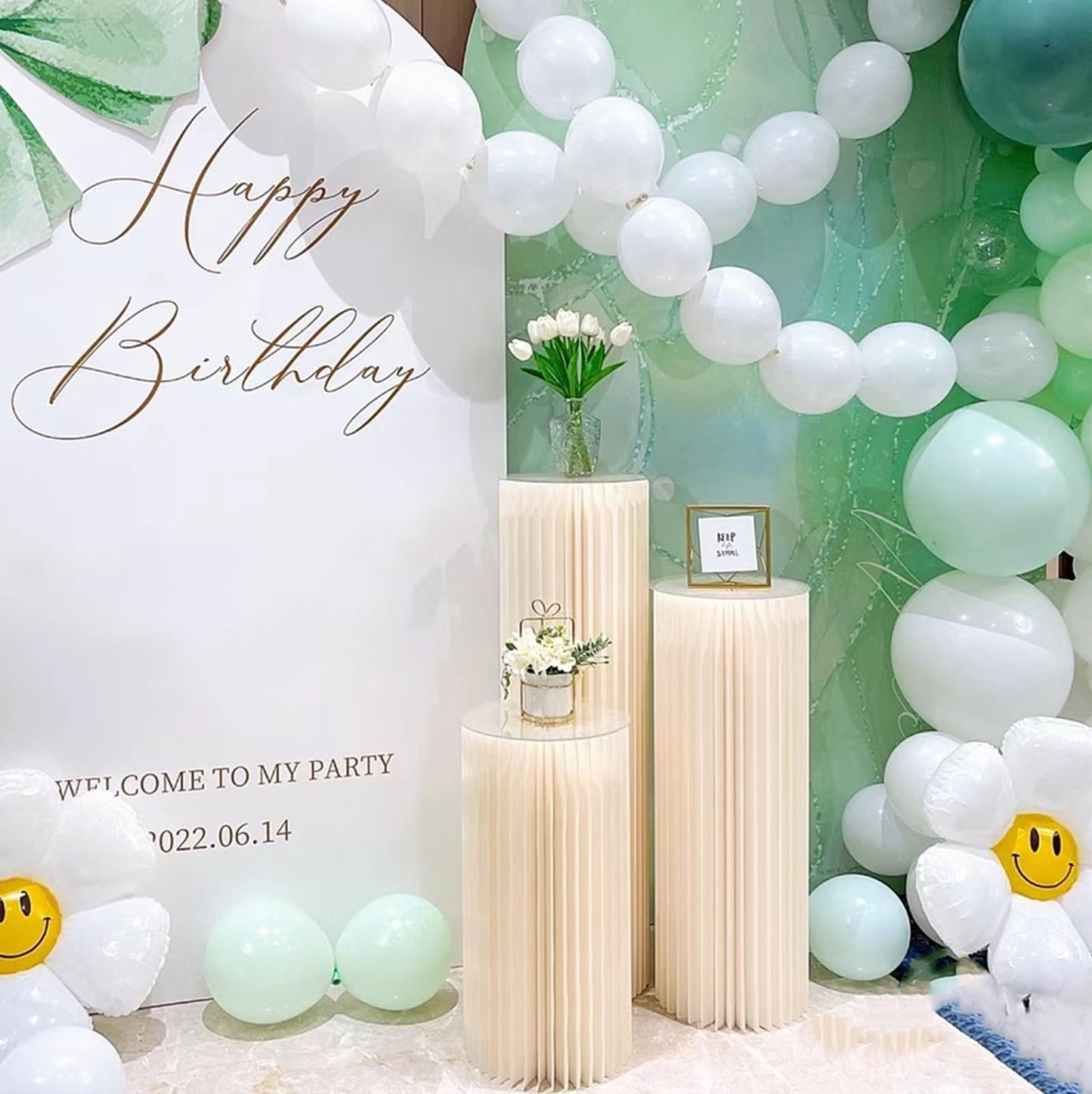 AHUAWA Cylinder Stands for Party 3Pcs Round Pedestal Stand Foldable Cardboard Columns Cylinder Tables for Parties Baby Shower Birthday Wedding Pillars Display Decoration