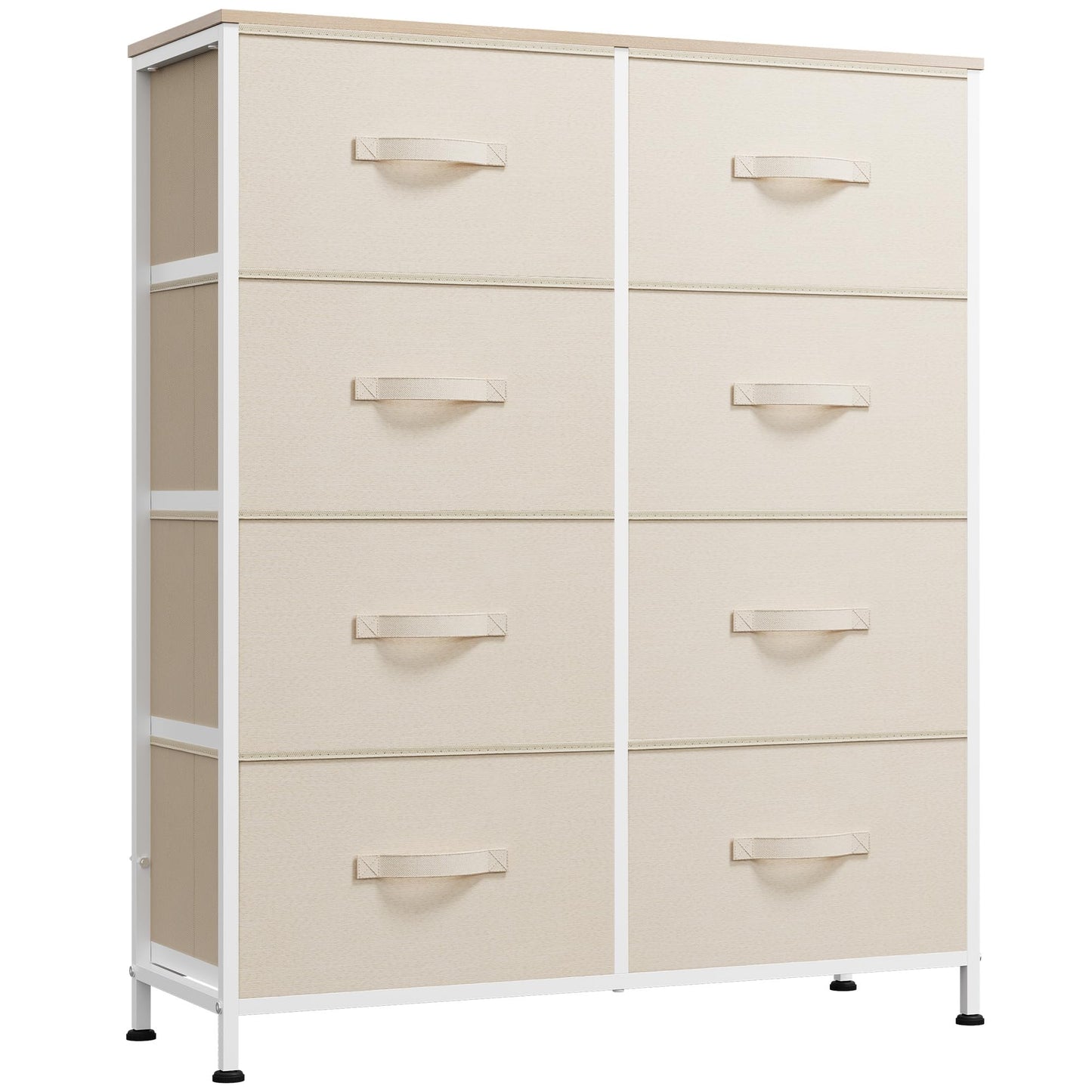WLIVE Fabric Dresser for Bedroom, Tall Dresser with 8 Drawers, Storage Tower with Fabric Bins, Double Dresser, Chest of Drawers for Closet, Playroom, Dormitory, Cream White