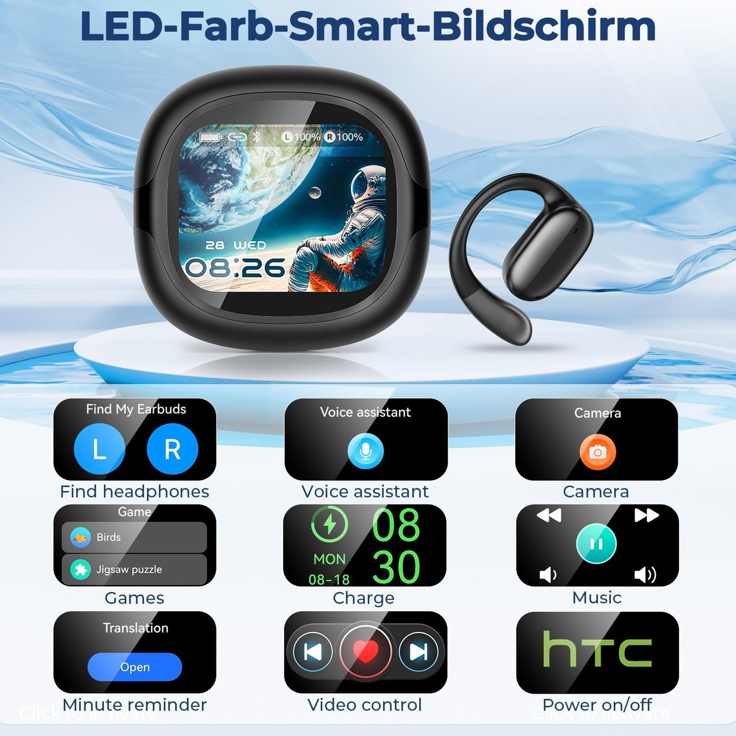NE58 AI Translation Earbuds Real Time, 134 Language Translator Wireless Bluetooth 6.0 Open Ear Earbuds, LED Touch Screen, Noise Cancelling Translate Ear Buds for Travel & Business Meetings (Black)